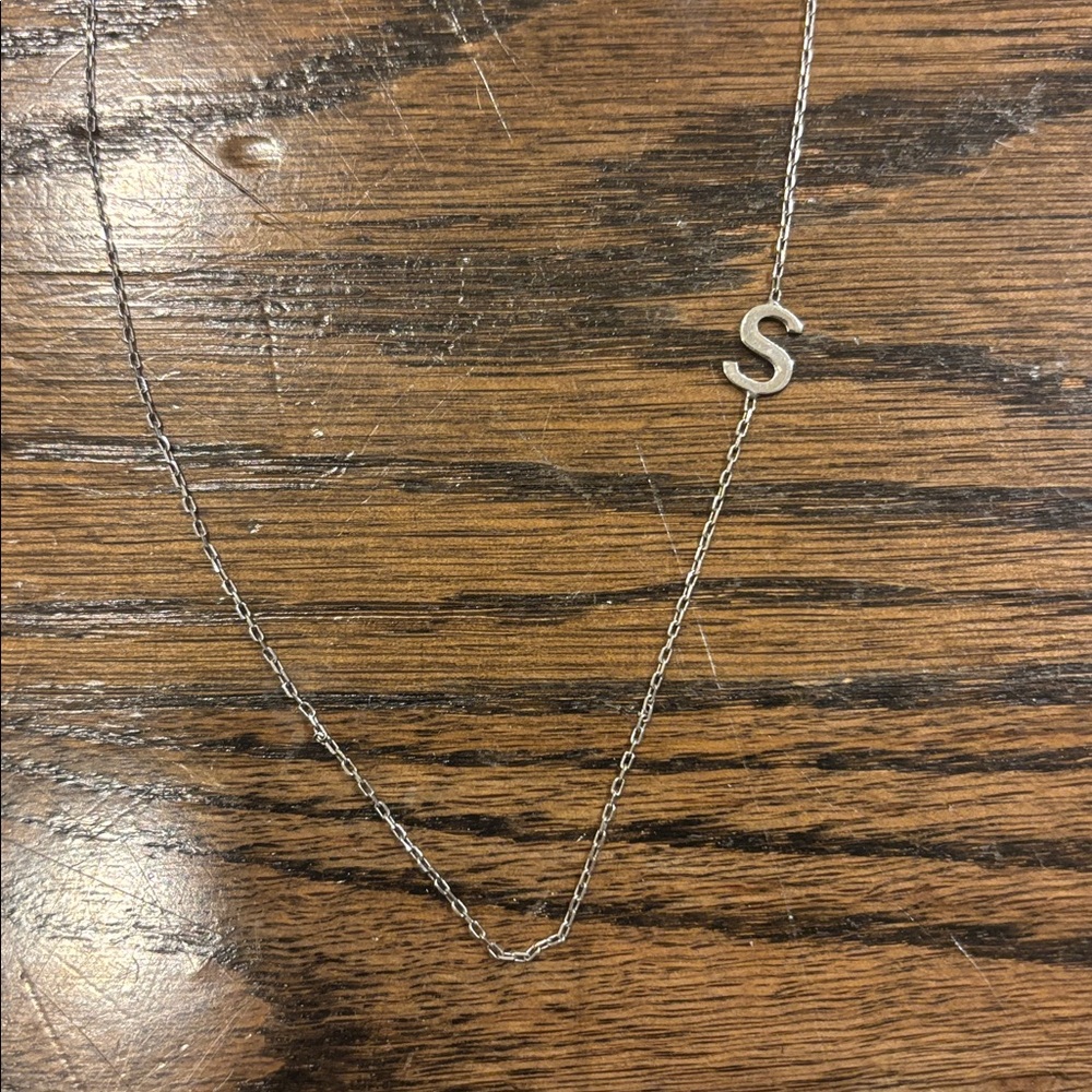 .925 Solid Sterling Silver 'S' Initial Necklace - Picture 2 of 3